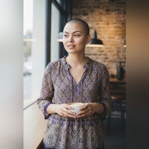 Dressbarn Boho Purple Patterned Bell Sleeved Women's Top Size XL